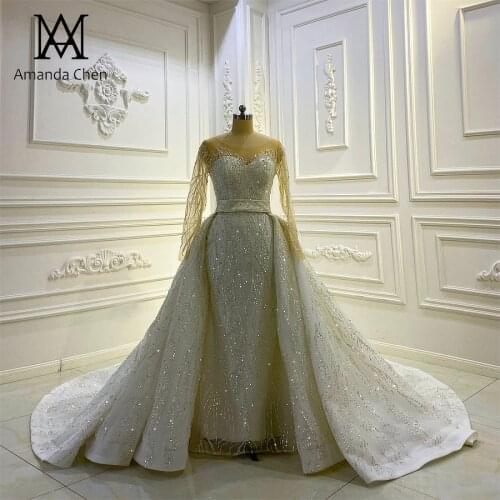 High Quality Lace Appliqued Detachable Skirt Wedding dress