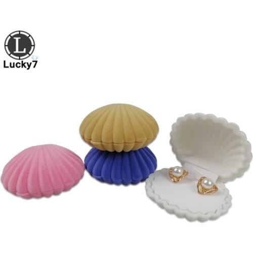 Wholesales 240pcs/lot Colorful Shell Shape Velvet Wedding Box For Earrings Pendant Storage Box Jewelry Display Gift Box