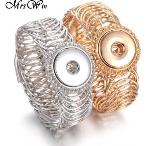 New Snap Jewelry High Quality Gold Snap Bracelet Bangles Adjustable Elastic Button Bracelet Fit 18mm Snap Buttons Jewelry