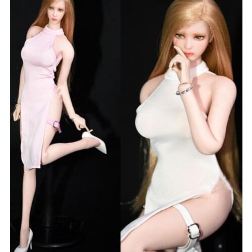 3 Color1/6 Female clothes sexy dress Dew shoulder Tight skirt let belt wrist band Fit TBLeague PHicen JIAOU 12'' action figure