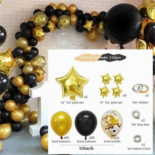 Gold Black Balloons Latex Globos Baby Show Wedding Hawaiian Party Birthday Balloons Decorations Balloon Garland Arch Kit Chrome