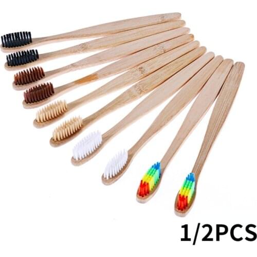 1/2pcs Natural Bamboo Handle Toothbrushes Rainbow Colorful Whitening Soft Bristles tooth whitening brush Oral Care Clean Tooth