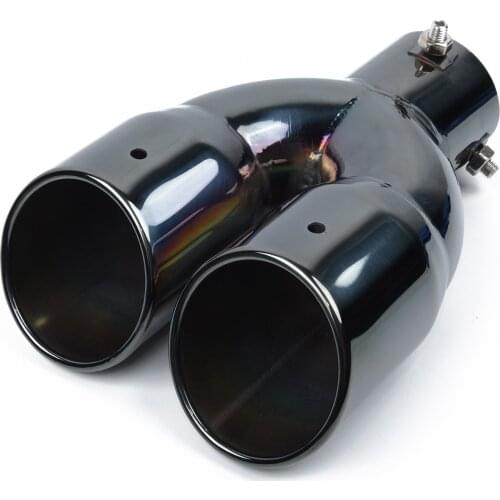 1 X Black Double-Barrel Car Exhaust Pipe Universal Stainless Steel Car Inlet Dual Rear Muffler Exhaust Tip Tail Pipe Outlet 63mm