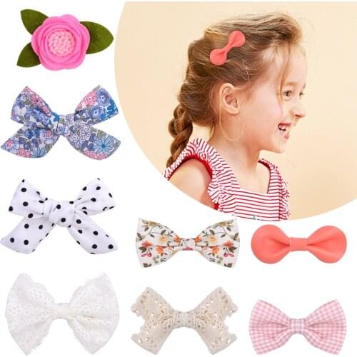 1 Piece Floral Plaid Hair Bows Cute Hair Clip For Kids Girls Boutique Dot Hairgrips Handmade Daily Headwear Hair Accessories