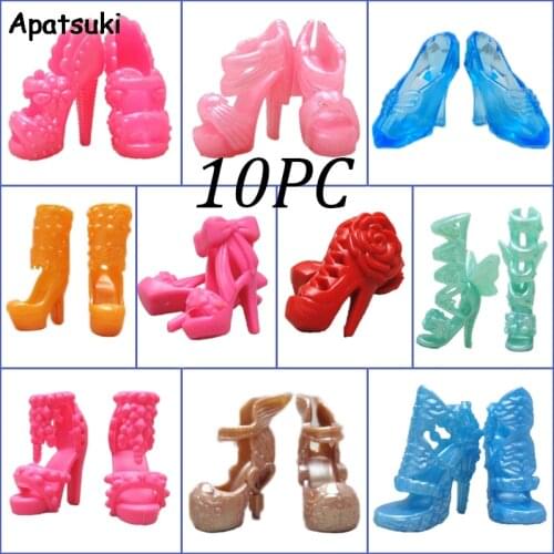 10pairs/lot Fashion High-heels Shoes For Barbie Doll Sandals 1/6 Doll Shoes For Barbie Dolls Outfit Dress Lots of Designs Toy
