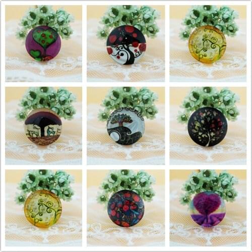 10PCS/lot Round 20MM Mixed life Tree Glass Cabochon for charms key chain Jewelry Supply earring dangle earring for necklace pins