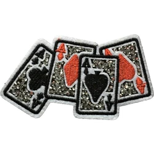 2PC Poker A Rhinestones Hot Melt Patches for Clothes DIY Accessories Iron on Embroidered Appliques Playing Cards Stickers