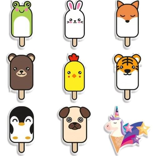Acrylic Cute Foods Cartoon Animal Ice Cream Pattern Printed Planar Resins DIY Craft For Home Decoration Accessories 30pcs