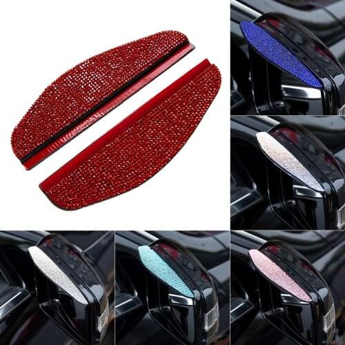 Car Rearview Mirror Rain Cover Bling Rhinestones Side View Mirror Rain Visor Shield Anti-Glare Mirror Eyebrow Auto Decoration