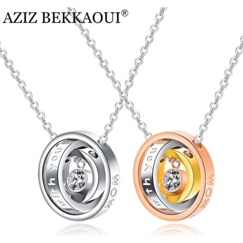 AZIZ BEKKAOUI Stainless Steel Three Cricle interlocking Jewelry Necklaces For Couple Engraved Alaways be with you Mom I Love You