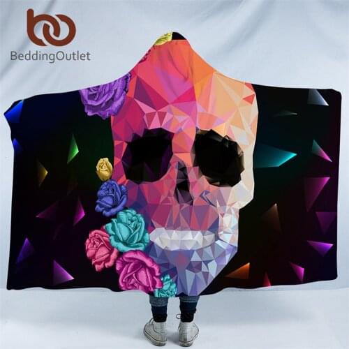 BeddingOutlet Geometric Skull Hooded Blanket Gothic Colorful Sherpa Fleece Wearable Throw Blanket Adult Kids Rose Floral Bedding