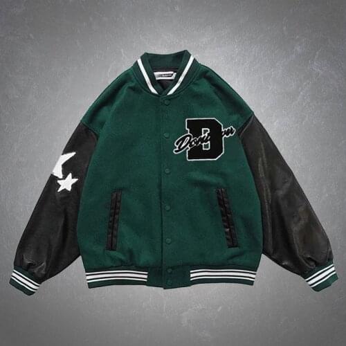 Streetwear Hip Hop Furry Stars Letters Embroidery Patchwork Baseball Jackets Mens Harajuku Oversize Loose Varsity Coats Unisex
