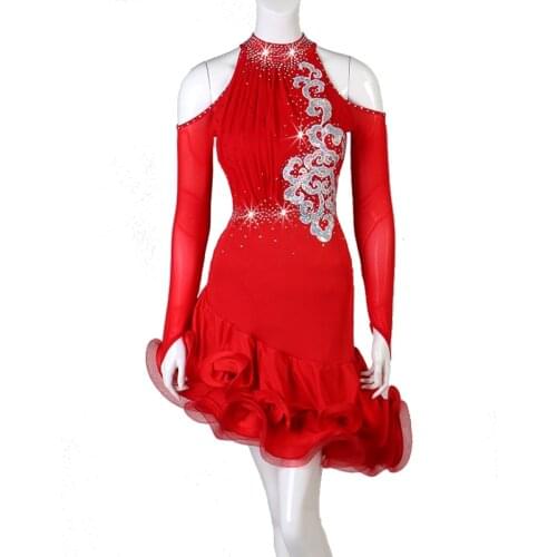 Shiny Rhinestones Latin Dance Dress Female Red Sexy Dance Performance Competition Dresses Latin Dance Skirt Can Be Customized