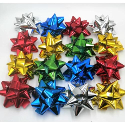 Glitter Metallic Star Gift Bows Cheistmas Confetti Gift Wrap Bows 12PCS