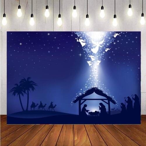 Jesus Birth Nativity Scene Photo Backdrop Angel Night Palms Trees Christmas Party Photography Background For Photo Studio