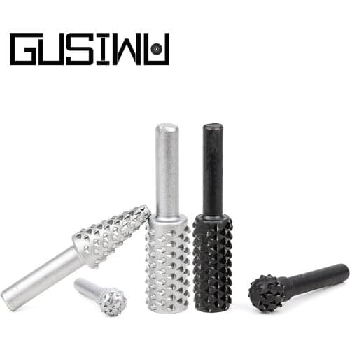 GUSIWU 5pcs 10pcs Steel Rotary Rasp File Drill 1/4" Shank Woodworking Thorn Head Engraving Tools Head Wood Rasp Drill Bit Set