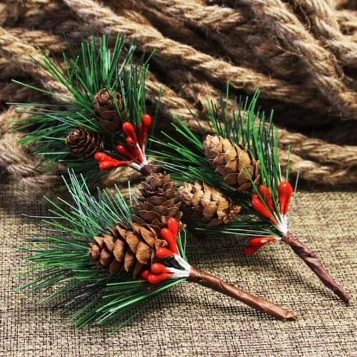 10pcs Artificial Flower Christmas Red Berry And Pine Cone With Branches Decorations Home Party Decor Flower Crafts