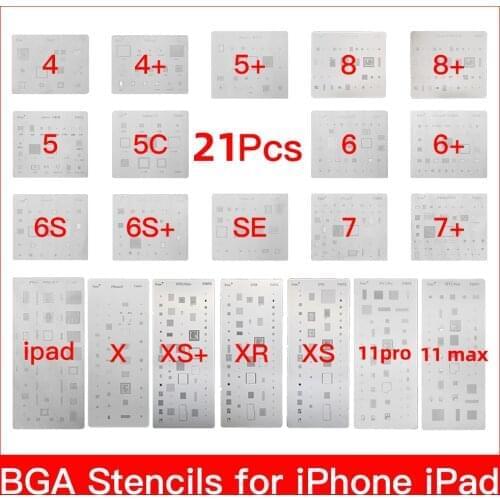Kaisi 21 Pcs Full Set IC Chip BGA Reballing Stencil Kits For iPhone 11 11 Pro XS MAX XR 8p 7 6s 6 SE 5S 5C 5 4 iPad High Quality