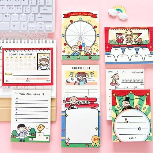 Kawaii Check List Week Month Calendar Sticky Notes Memo Pad Girl Diary Stationary Flakes Scrapbook Decorative Sticky Notes