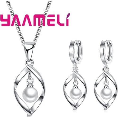 New Arrival Wedding Women 925 Silver Jewelry Sets Fashion Pearl Statement Necklace and Earring Set Party Accessories