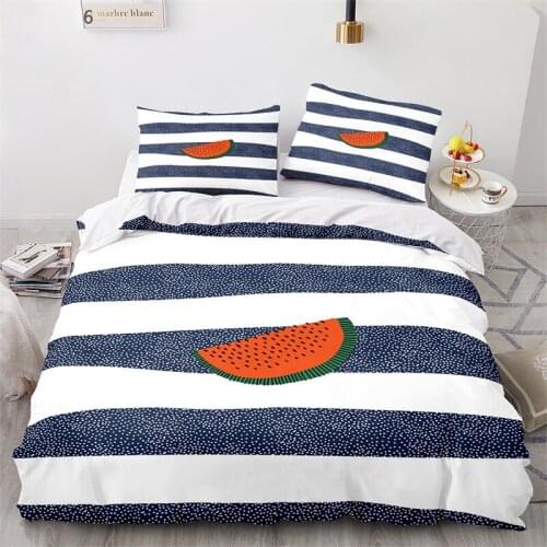 Small Fresh Blue and White Stripe Bedding Set Rainbow Stripe Duffle Cover Pillowcase High Quality Watermelon Heart Pattern