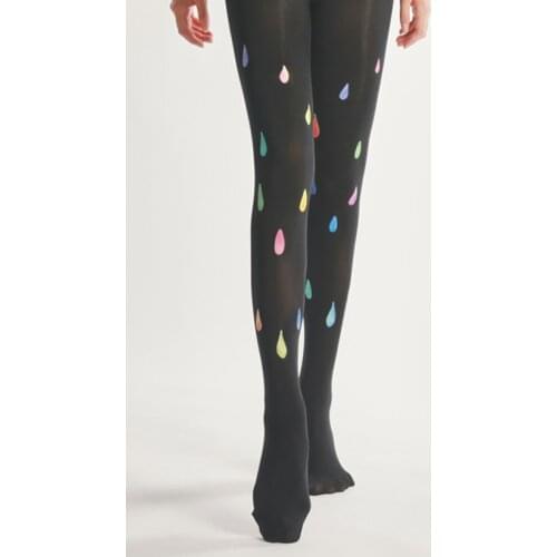 Fashion Lotus Print Pantyhose Womens Patterned Painting Tights