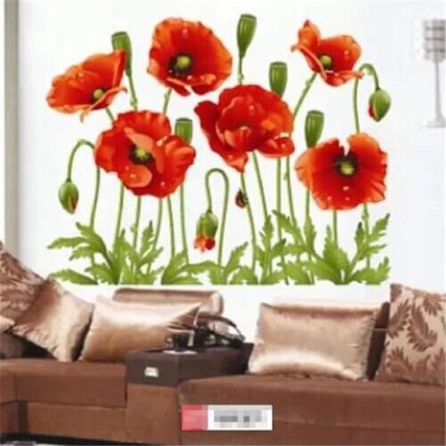 Fashion Red Flower Removable Sticker Removable Wall Art Stickers Vinyl Decal Mural Home Decoration DIY