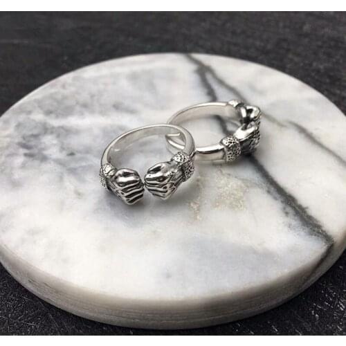 100% Real Silver 925 Gothic Fist Cuff Band Rings For Men Solid Oxidated Sterling Silver 925 Men Jewelry Cool Punk Style Men Ring