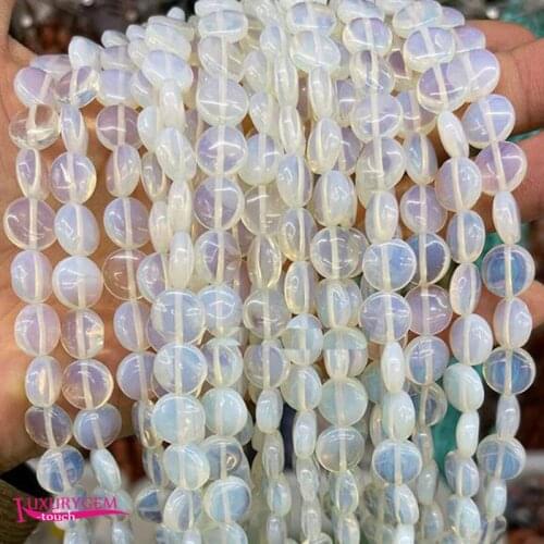 Synthesis Trasparente Opal Stone Loose Beads High Quality 10mm Smooth Flat Coin Shape DIY Gem Jewelry Accessories 38Pcs a3661