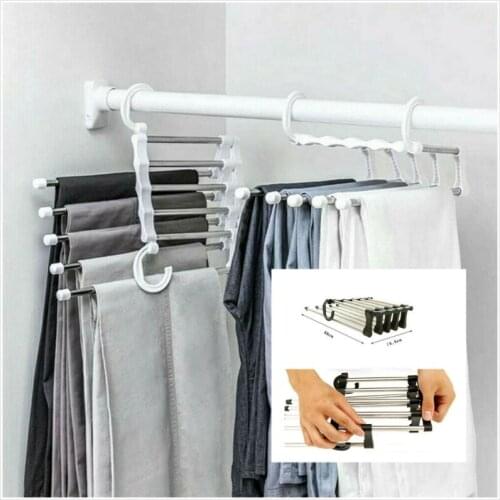 New Drying Racks 5 in 1 Pant rack shelves Stainless Steel Multi-functional Wardrobe Magic Hanger Solid 2020