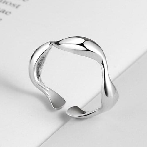 New Popular 925 Sterling Silver Ring Girl Jewelry Open Size Simple Irregular Wave Gold Rings Women Party Accessories Gift KOFSAC