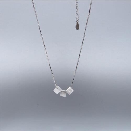 925 Sterling Silver Three Scrub Square Chain Necklace For Women Valentines Gift Wholesale Jewelry S-N47
