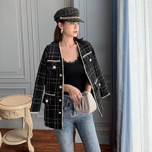 Coat women autumn and winter new style fashion single-breasted casual temperament commuting woolen plaid coat women blazer