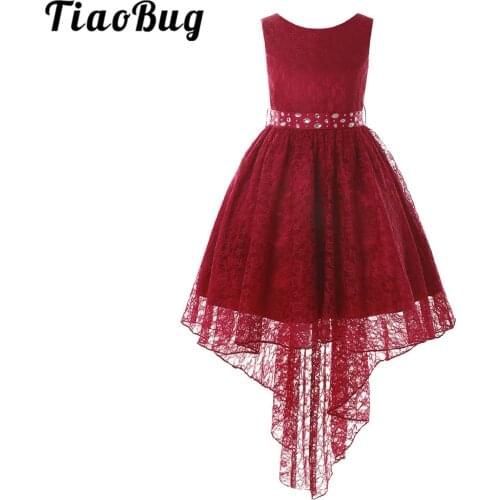 Flower Girls Clothes Princess Girls Pageant Dress Kids High Low Embroidered Lace Dress for Wedding Party Flower Girl Dresses