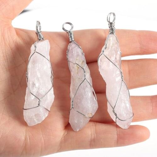 Natural Stone Rose Quartzs Column shape Necklace Pendant for Womens Jewelry Accessories for Jewelry Making
