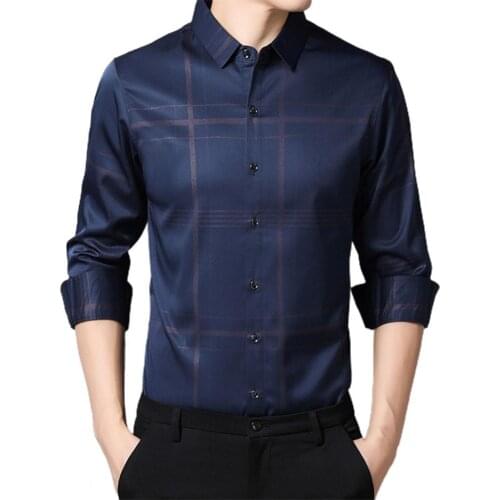 Plus Size Shirts for Men 2021 Style Casual Business Smooth Turn-down Collar Long Sleeve Slim Male Shirt Autumn 2021