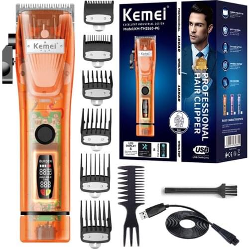 Kemei TM 2860-PG pro adjustable powerful hair clipper LCD electric hair trimmer professional cord cordless haircut machine