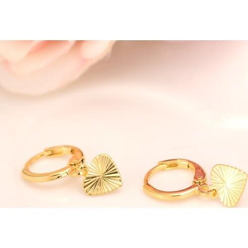 24k Fine Yellow Gold GF Heart Earrings Women/Girl,Love Trendy Sincere Jewelry for African/Arab/Middle Eastern gift