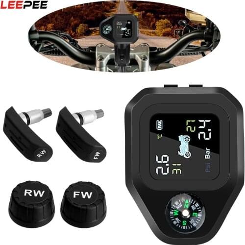 Motor Tire Pressure Monitoring System USB Charge LCD Display Motorcycle TPMS Tyre Temperature Alarm