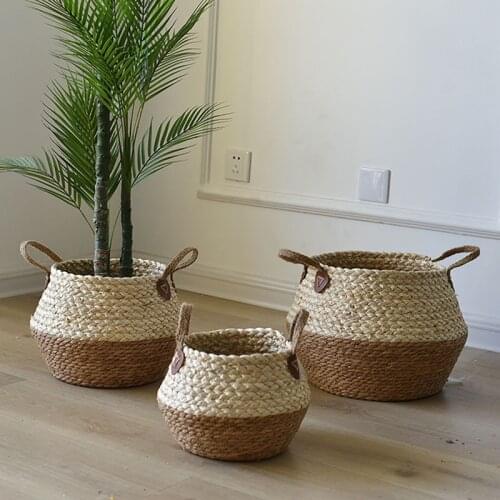 Foldable Natural Flower Pot Seagrass Wicker Basket Home Decor Garden Laundry Bamboo Seagrass Storage Baskets Toy Holders