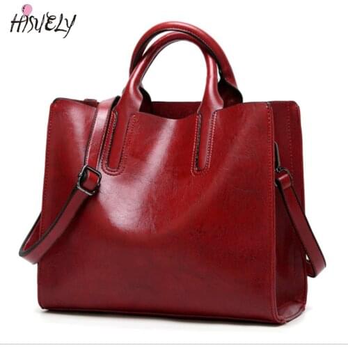 HISUELY Women Leather Handbags 2021 New Simple Ms. Briefcase Shoulder Messenger Big High Quality Casual Female Big Tote Bolsos
