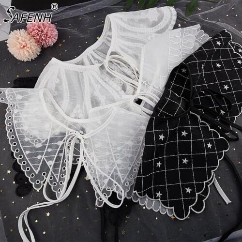 Women Lace Fake Collar Blouse Cloud Shoulder Doll Collar Detachable Shirt Collar Blouse Top Women Clothes Accessories