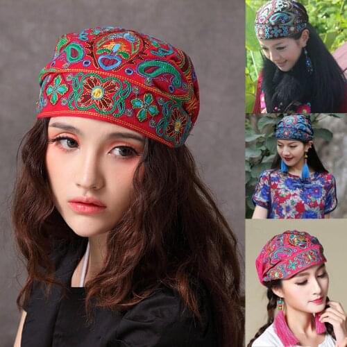 Women Mexican Hat Ethnic Eetro Embroidery Flower Head Printing Style Cap Decorative Outdoor Pretty Hat