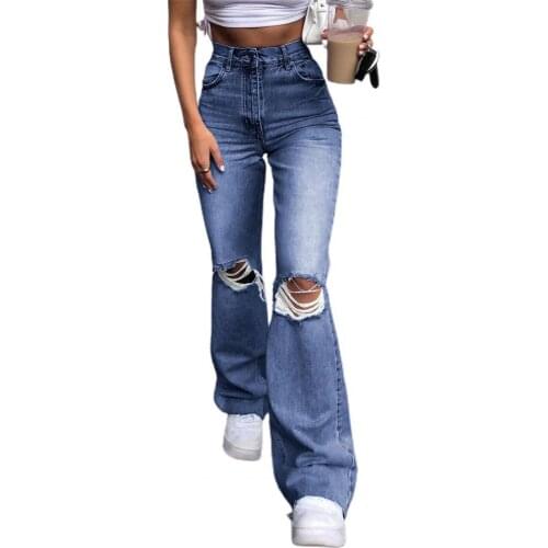 Women Vintage Ladies Jeans Breathable Stem-pipe Fashionable Summer Bell-bottoms Elastic Denim Pants Wide Leg Pants Jeans Women