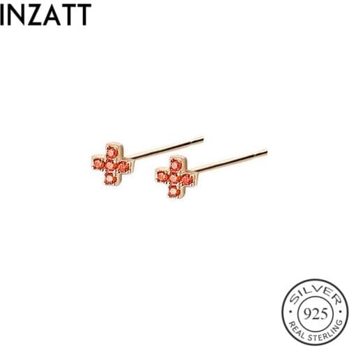 INZATT Real 925 Sterling Silver Zircon Cross Stud Earrings For Fashion Woman Cute Fine Jewelry MInimalist Accessories Gift