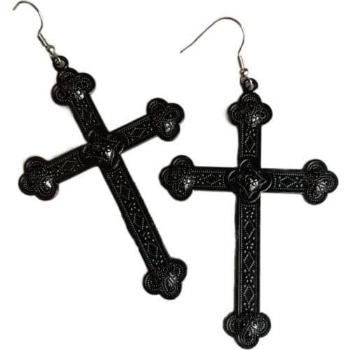 Goth Noire Mass Cross Earrings Drop Black Fashion Punk Crappy Jewelry Women Jesus Gift Delicate Wholesale Statement Accessories