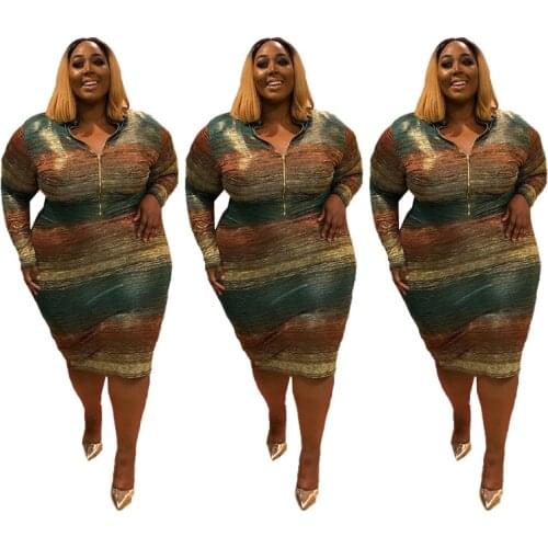 Large 3XL-5xl Gold Stamping V-neck Sexy Stripe Large Christmas African Lace Dresses for Women In Clothing Long Sleeve Dress