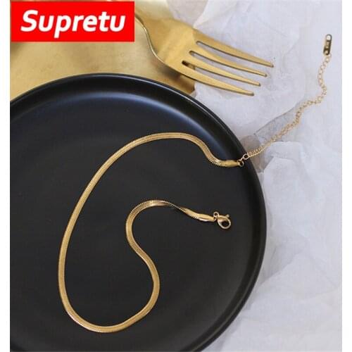 Simple Snake Chain Clavicle Charm Statement Womens Titanium Steel Plating 18K Gold Female Choker Necklaces Accessories Jewelry