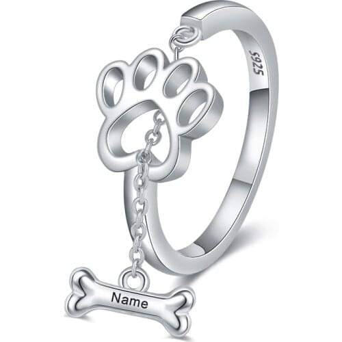 YSH Personalized 925 Sterling Silver Dog claw bone engraved Name Stacking Ring 2020 Women DIY Custom Jewelry gifts Free shipping
