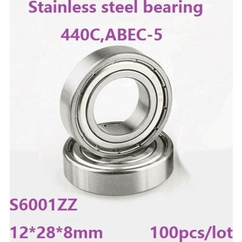 100pcs/lot S6001ZZ 12x28x8mm ABEC-5 Stainless steel bearing Deep Groove Ball bearing Double metal shielded cover S6001 ZZ 6001ZZ